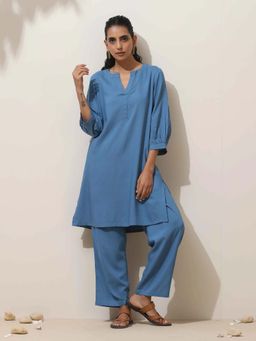 trueBrowns - Blue Viscose Solid Co-Ord (Set of 2)