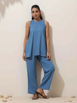 trueBrowns - Blue Viscose Solid Co-Ord (Set of 2)