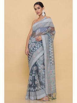 Soch - Women Grey Printed Saree with Unstitched Blouse