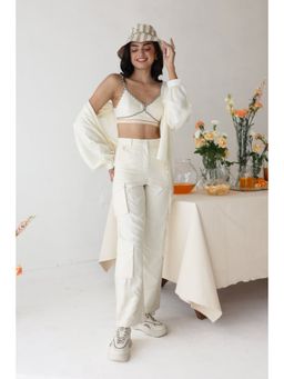 Baise Gaba - Womens Rayon Off White Solid Fitted Pant