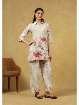 House of Chikankari - Hoc White Floral Linen Kurta and Pant