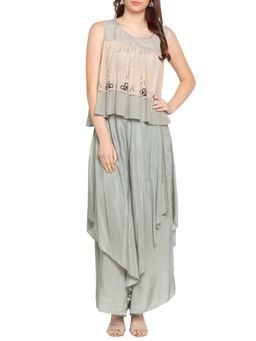 Soup by Sougat Paul - Blue Round Neck Printed Sleeveless Top with Palazzo