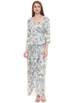 Soup by Sougat Paul - Blue Round Neck Floral Three Fourth Sleeves Top with Skirt