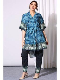 Soup by Sougat Paul - Multi-Color Notched Lapel Floral Half Sleeves Top with Pant Co-Ord