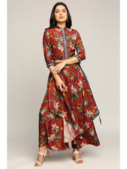 Soup by Sougat Paul - Red Floral Mandarin Neck Three Fourth Sleeves Top with Palazzo