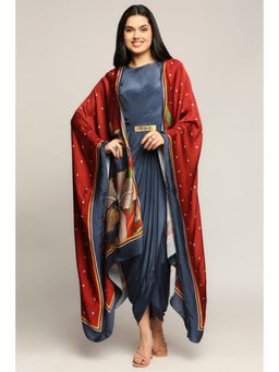 Soup by Sougat Paul - Orchid Bloom Printed Drape Dress with Cape