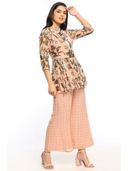 Soup by Sougat Paul - Peach Sweetheart Floral Three Fourth Sleeves Top with Palazzo