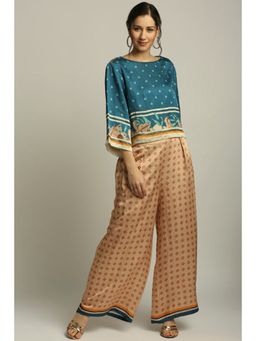 Soup by Sougat Paul - Multi-Color Boat Neck Floral Three Fourth Sleeves Top with Palazzo