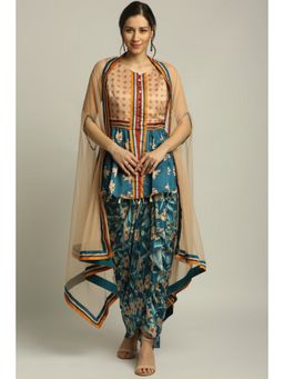 Soup by Sougat Paul - Multi-Color Round Neck Floral Cape Top with Skirt and Cape