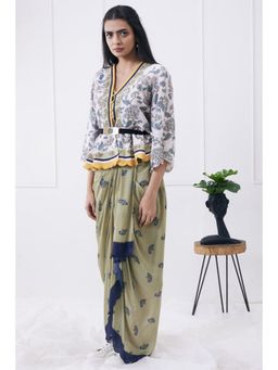 Soup by Sougat Paul - Multi-Color V-Neck Floral Three Fourth Sleeves Top with Skirt