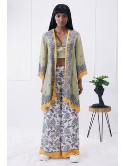 Soup by Sougat Paul - Multi-Color V-Neck Floral Three Fourth Sleeves Top with Palazzo and Jacket