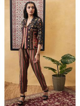 Soup by Sougat Paul - Black V-Neck Embroidered Three Fourth Sleeves Top with Pant Co-Ord