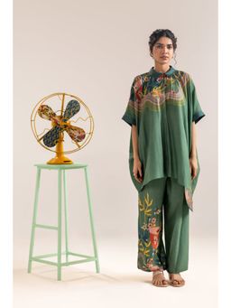 Soup by Sougat Paul - Green Collar Neck Floral Half Sleeves Top with Pant Co-Ord