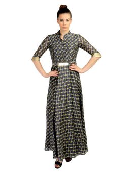 Soup by Sougat Paul - Blue Floral Printed Long Dress