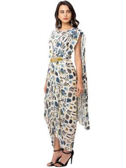 Soup by Sougat Paul - Off White Tree Printed Drape Dress with Belt