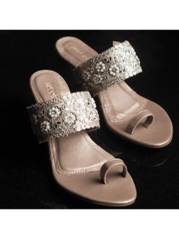 AUZORI - Gleaming Gold Embroidered Block Sandal Heels