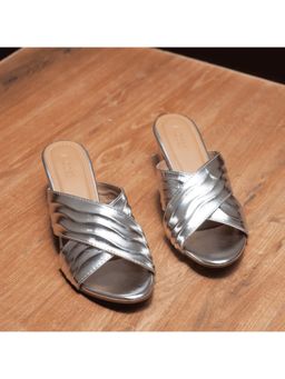 AUZORI - Graceful Silver Patterned Block Sandal Heels