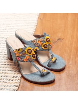AUZORI - Denim Embroidered Sandal Heels