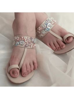 AUZORI - Multi Colour Embroidered Beige Block Sandal Heels