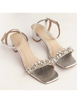 AUZORI - Glitter Silver Rhinestone Block Sandal Heels