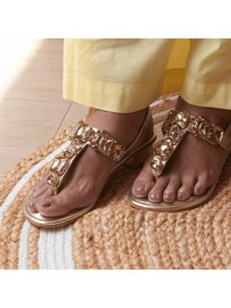 AUZORI - Radiant Gold Rhinestone Embellished Block Sandal Heels