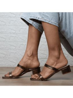 AUZORI - Delicate Bronze Strappy Low Block Sandal Heels