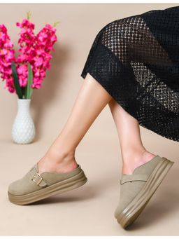 SHUZ TOUCH - Khaki Platform Mules Heels