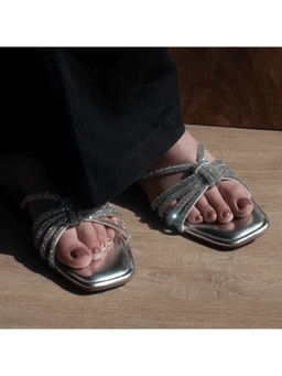 AUZORI - Shiny Knotted Silver Rhinestones Flats