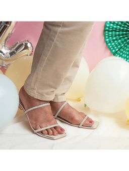 AUZORI - Shiny Silver Strappy Rhinestones Sandals