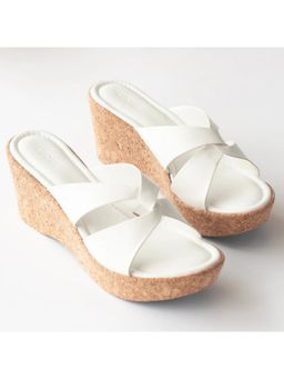 AUZORI - Criss Cross White Interlocked Cork Wedges Heels