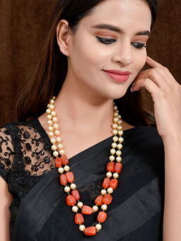 Silvermerc Designs - Orange and Gold Plated Beaded Layered Necklace