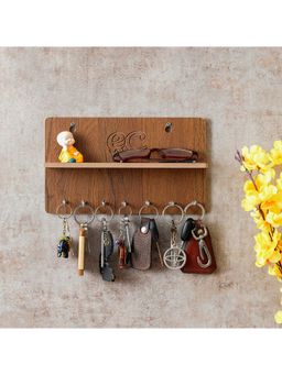 eCraftIndia - Multiutility 7 Hooks Wooden Keyholder With Shelf