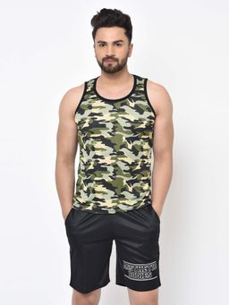 Aesthetic Bodies - Men Olive Green Camouflage Sleeveless Training Vest