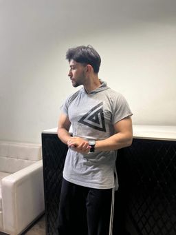 Aesthetic Bodies - Men Grey Hooded Active T-Shirt