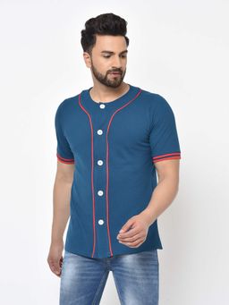 Aesthetic Bodies - Men Blue Baseball Style Button Front T-Shirt