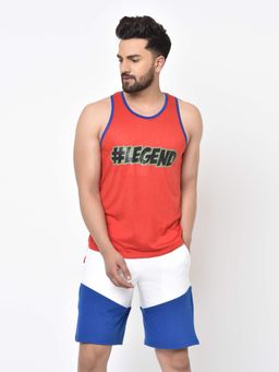 Aesthetic Bodies - Men Red Legend Printed Sleeveless Gym Vest