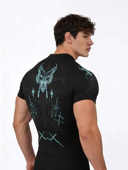 XTREMEX - Black Prime Arc Zip Compression Half Sleeves Men T-Shirt