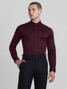 Jack & Jones - Maroon Slim Fit Stretch Shirt