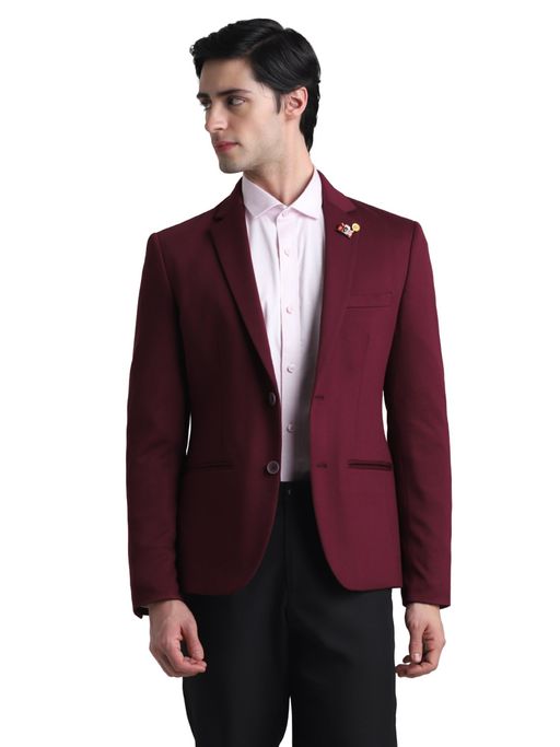 Jack & Jones Maroon Slim Fit Stretch Blazer