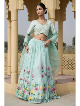 Mangalmay By Aastha - Sky Serenade Blue Lehenga with Choli & Dupatta (Set of 3)