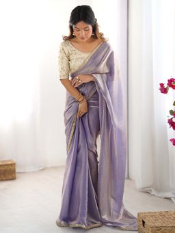 Akhilam - Lavender Solid Satin Saree with Unstitched Blouse