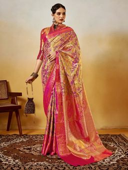 Akhilam - Mauve Woven Silk Blend Saree with Unstitched Blouse