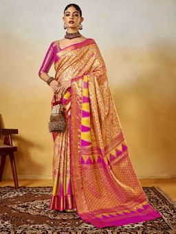 Akhilam - Beige Woven Silk Blend Saree with Unstitched Blouse