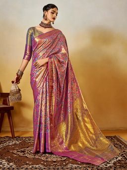 Akhilam - Mauve Woven Silk Blend Saree with Unstitched Blouse