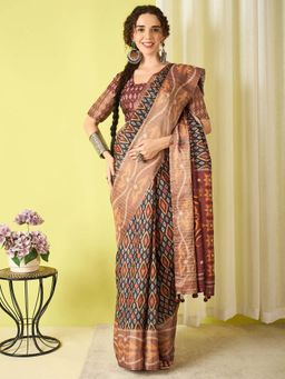 Akhilam - Black Woven Silk Blend Saree with Unstitched Blouse