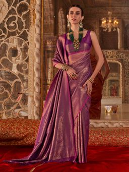 Akhilam - Magenta Woven Silk Blend Saree with Unstitched Blouse