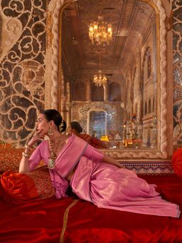 Akhilam - Pink Woven Silk Blend Saree with Unstitched Blouse