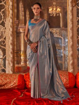 Akhilam - Blue Woven Silk Blend Saree with Unstitched Blouse