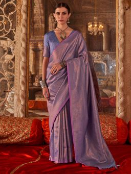 Akhilam - Lavender Woven Silk Blend Saree with Unstitched Blouse