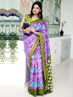 Akhilam - Lavender Printed Cotton Saree with Unstitched Blouse